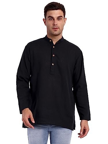 SKAVIJ Men’s Cotton Straight Short Kurta Black_Medium