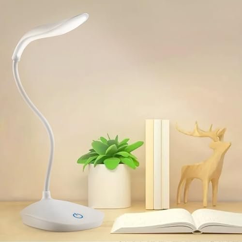 Gesto Plastic LED Study Lamp Rechargeable,Table Lamp for Study Room, Desk Lamp Light with 3 Brightness Levels,Portable USB Table Light,Study Table Lamp for Students,Reading & Work at Home,White