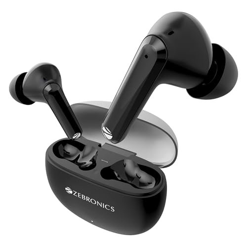 ZEBRONICS PODS K3, in-Ear Wireless Earbuds, 40 Hrs Backup, Dual EQ, Quad MIC ENC, 10mm Bass Drivers, Rapid Charging, Bluetooth, Flash Connect, Low Latency Gaming (Black)