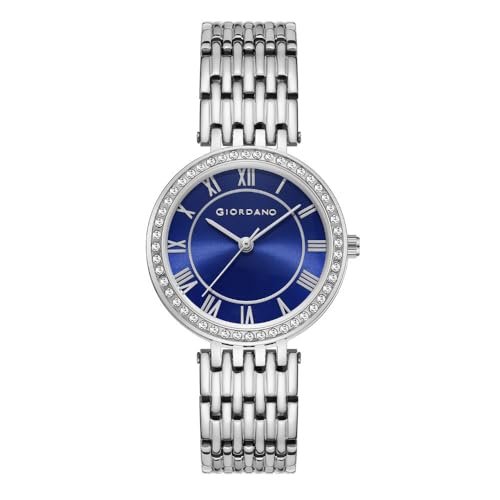 Giordano Eleganza Collection Watch for Women with Stainless Steel Strap and Crystal Embellished Bezel, Roman Numerals