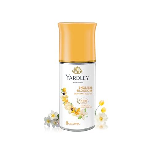 Yardley London English Blossom | Underarm Deodorant Roll On| With Licorirce Extract & Floral Extracts | Smooth & Eventoned Underarms | 48H Long Lasting Floral Scent| 0% Alcohol & Dermat Approved | For Women | 50ml