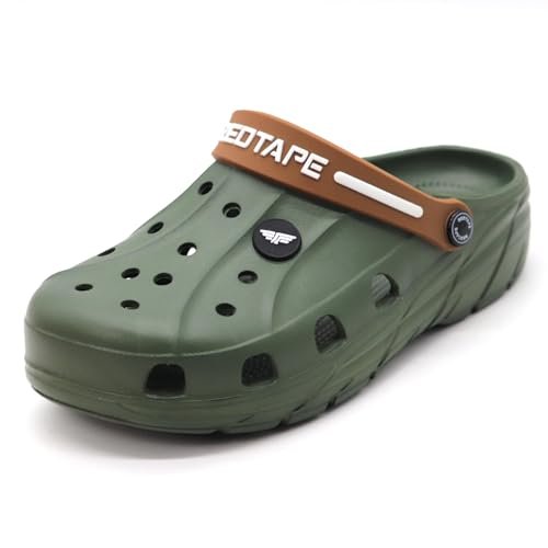 Red Tape Men’s Designer Comfortable Clogs || Sandals with Adjustable Back Strap for Men Olive Green, 6 UK