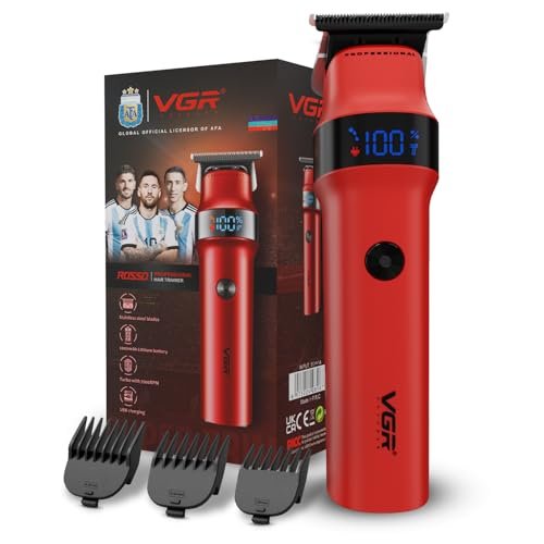 VGR Rosso Professional Men’s Beard & Moustache Hair Trimmer for Men with 400min Long Runtime | 2000mAh Lithium Battery | Turbo Mode with 7000 RPM Powerful Motor | LED Display (Red)