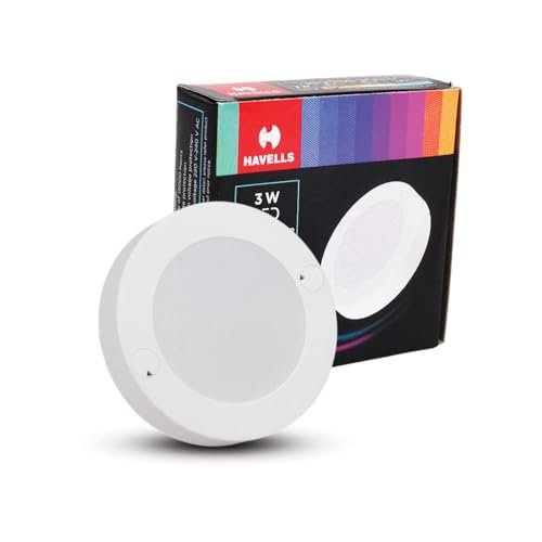 Havells Luna Striker LED 3W 3000K Ceiling Light Energy Efficient WIDEST 7 Colour Option Perfectly FITS in Junction Boxes Powder Coated Polycarbonate HOUSING,60 Lumen Per Watt 6500K