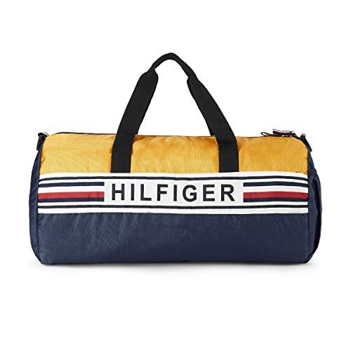 Tommy Hilfiger Gym Shoulder Duffel Bag Kendall | Navy + Yellow | Detachable & Adjustable Strap | 42 LTR Capacity | Water Resistance