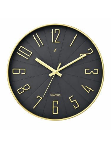 Nautica l 12 Inch l Wall Clock with Silent Sweep Technology l Watch l Large Size l 1pc l ABS 3D Matt Rim l Solid Matt l Grey/Gold