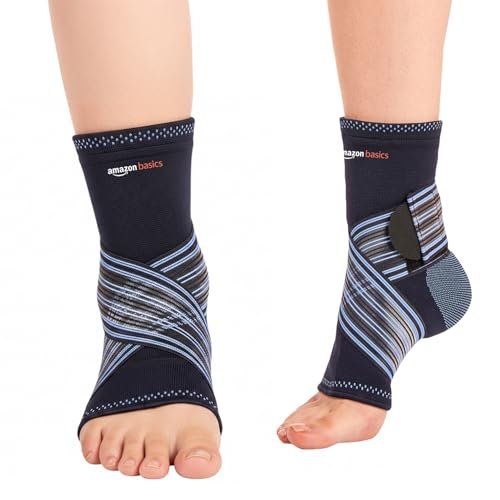 Amazon Basics Premium Ankle Support | Adjustable Compression for Daily Comfort | Breathable Fabric | Padded Design for Stability | Unisex | Medium