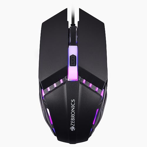 ZEBRONICS PHERO Wired Gaming Mouse with up to 2400 DPI, Rainbow LED Lights, DPI Switch, High Precision, Plug & Play, 4 Buttons