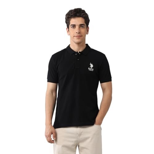 U.S. POLO ASSN. Men’s Half Sleeve Solid Polo T-Shirts (UDTSHS1303_Black_M)