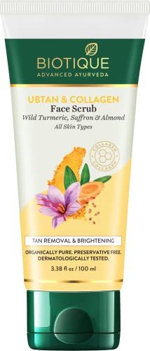Biotique Ubtan & Collagen Tan Removal Face Scrub for Lighter, Even-Toned and Glowing Skin with Turmeric, Saffron & Almond|For Men & Women-100gm