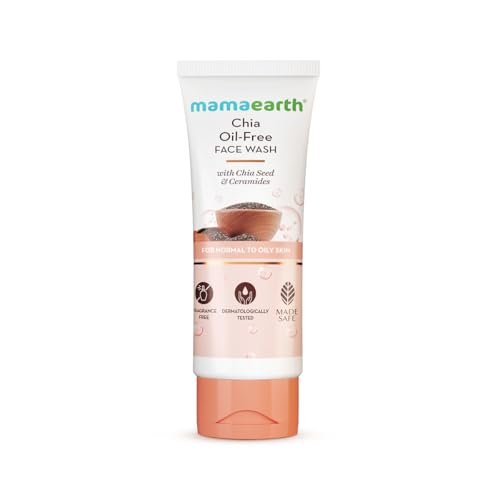 Mamaearth Chia Oil-Free Face Wash with Chia Seed & Ceramides – 100 ml | For Normal to Oily Skin | Gives Hydrated Glow | Co-created with Top Dermats | Cleanses Deeply | Healthy Skin Barrier | Fragrance& Soap Free