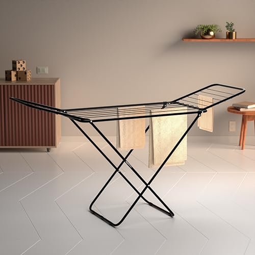Amazon Basics Premium Cloth Drying Stand – 3 Way Folding, 42 Feet Drying Length, Lightweight, 20 Drying Rails (Black) Alloy Steel Pack of 1