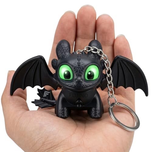 JB’S LAND 3D Dragon Keychain Toy with Moving Wings & LED Light | Toothless Night Fury Dragon Keychain | Mini Fantasy Creature Keyring for Car Dashboard, Bike Keys, Backpack, Kids Gift