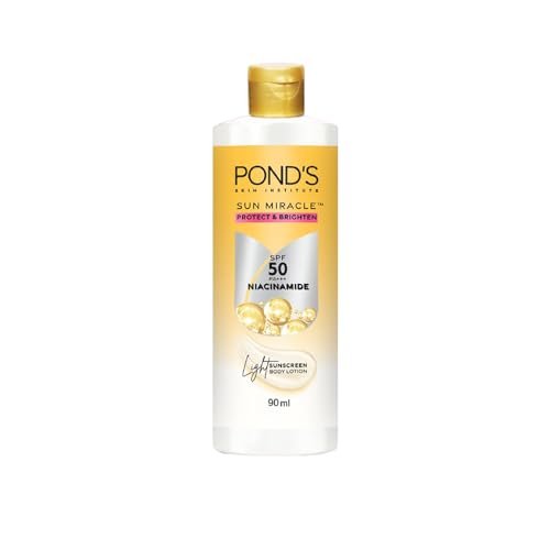 POND’S SUN MIRACLE SPF 50 PA+++ LIGHTWEIGHT SUNSCREEN BODY LOTION, PROTECTS FROM UVA/UVB RAYS, 1% ACTIVE NIACINAMIDE, NO WHITE CAST-90ML