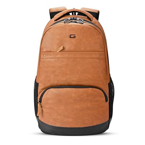 Gear vintage 2 19”/33L Large Faux Leather without AntitheftWater Resistant Laptop Backpack/Casual Backpack/Daypack/Travel Backpack/College Bag For Men/Women(Tan-Black)