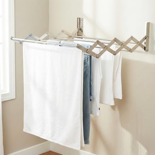 Lifelong Foldable Wall Mounted Cloth Drying Stand | Heavy Duty Stainless Steel – Space-Saving Clothes Dryer for Home & Balcony | Easy-Fit Folding Cloth Hanger for Wall, Sturdy Clothes Drying Rack