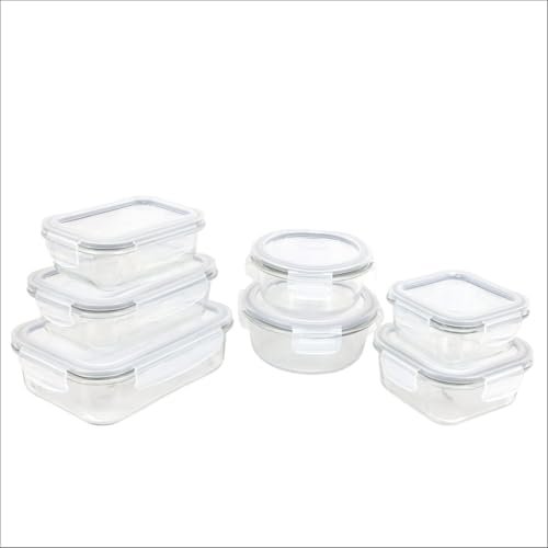Signoraware Safe N Store Glass Container | Airtight & Leakproof | Microwave Safe | Ideal for Office Lunch, Meal Prep & Kitchen Storage (320ml+520ml+400ml+620ml+370ml+640ml+1.04ltr | Setof7 | Clear)