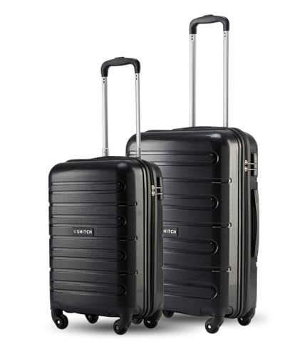 SNITCH Loop 2Pc Set Black Polypropylene Hard Travel Suitcase – Trolley Bag Set of 2 & Luggage with 4 Wheels, Secure Lock & Free Shoe Bag
