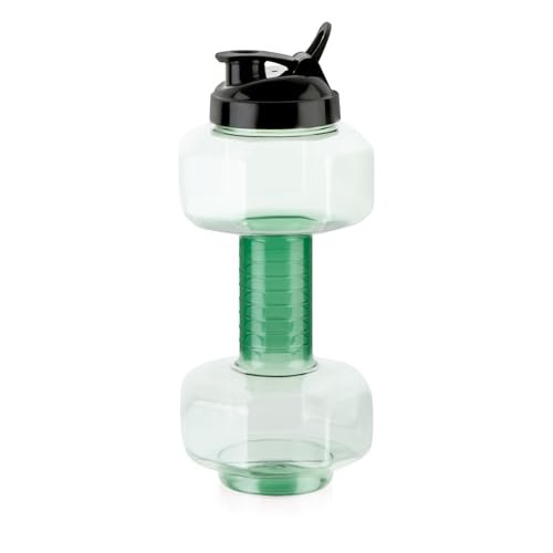 Attro Dumbbell Water Bottle 2 Liter Plastic Bottle with Grip Handle Stylish Bottle for Gym Lover BPA Free, Food Grade, Leakproof- Green