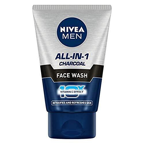 NIVEA MEN All in 1 Charcoal Face Wash 100 g | With Charcoal, Mulethi & Mint for complete detox in Summer | 10 X Vitamin C Effect for Radiant Skin | For detoxified and refreshed skin