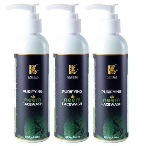 SNEIRA® Purifying Neem Facewash 200ml(Pack of 3) | Mild Face Wash With No Harsh Chemicals, Soap & Paraben Free, Removes Dirt & Excess Oil For All Skin Type
