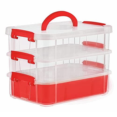 ABOUT SPACE 3 Layer Plastic Stackable Carry Box for Storage with Removable Tray – Transparent Medicine Organizer with Lid & Latch Buckles Box for Stationery (Assorted – L 26 x B 17 x H 19 cm)