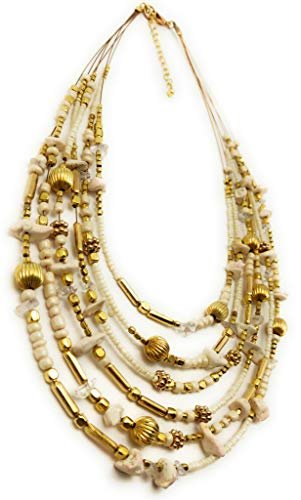 DCA Cream/Gold Glass/Brass Women Necklace (4031)