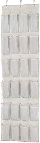 Amazon Basics Amazon Metal Basics 24 Pair Over-The-Door Shoe Organizer, White, Shoes