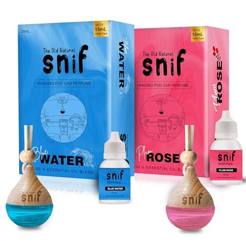 The Old Natural Snif Car Perfume With Essential Oils With 15ml Refill Pack | Car Perfume Diffuser (Pack of 2)
