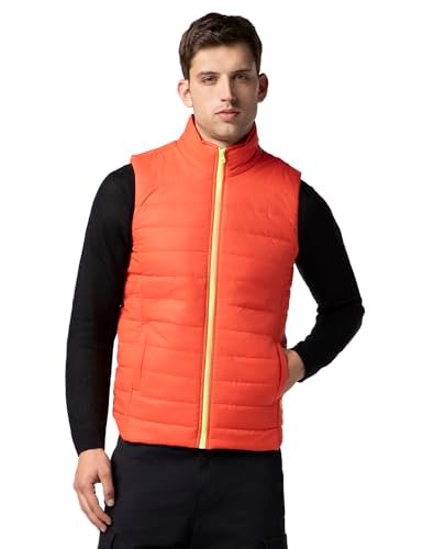FYLTR Men’s Sleeveless Puffer Jacket with Neon Trims – Stand Collar | Full Zipper | Side Pockets | Shaped Hem