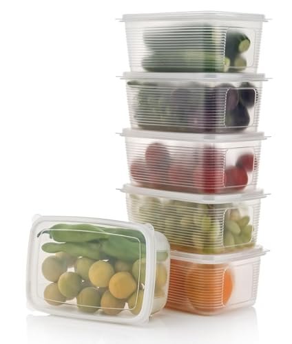 OLMARTT KITCHENWARE Fridge Storage Containers with Secure-Sealing Lids, Freshness-Boosting Organizer for Fruits, Vegetables, Meat, and Fish – Keeps Food Fresh Longer (Set of 4)