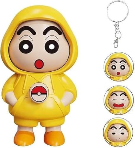 NILMOLYE Shinchan Cartoon Character Keychain Toy with Button Expression Change, Hoodie Figure with Ear Hood and Bag Pendant Ring