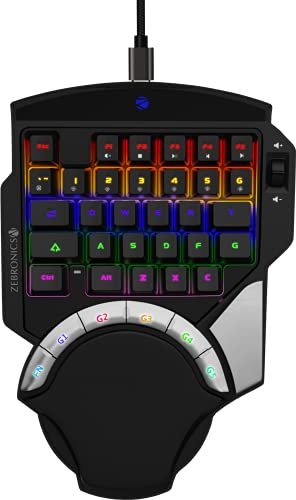 Zebronics Zeb-Max Atom One-Handed RGB Gaming Mechanical Keyboard, 37 Keys with 5 Macro Keys, Wrist Pad, Dedicated Volume Controller – Black