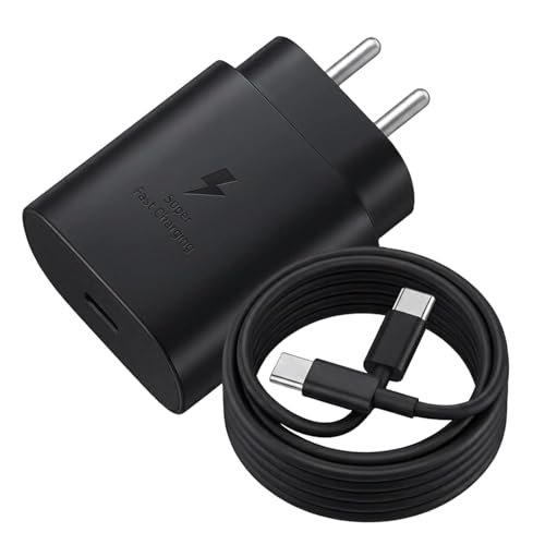 25W Charger for Samsung with Type-C to C Cable | Super Fast Charging for Galaxy S26/S25 Ultra, S24 FE, A56/A36/A16, M15/M17/M55 5G, F15/F55/Z Fold & S/A/M/F/Z Series Phones (Black) – BIS Certified