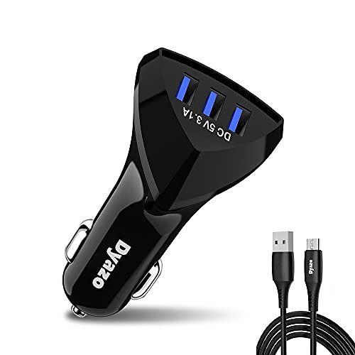 Dyazo Smart 3 Port USB Car Charger Compatible for Samsung Galaxy S 7/6/ Edge/Note 5/ A10 /A9,LG G4/,HTC, Oppo, Vivo, Redmi & All Other Mobile Phones with Free Micro USB Cable