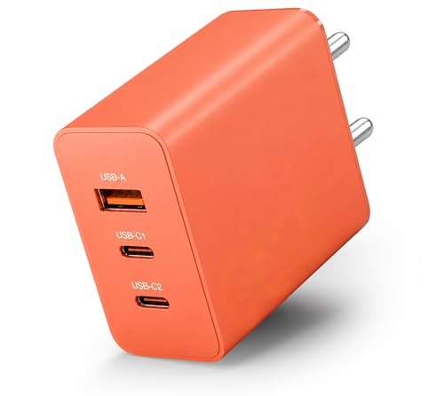 AILKIN GaN Charger 65W 3 Port Fast Charger PD Charger 2 USB Type C + 1 USB Wall Charging Adapter Nothing Phone 3a Plus 2a Plus 2 CMF Phone 1 Samsung Galaxy S25 S24 iPhone 16 15 iPad | Orange
