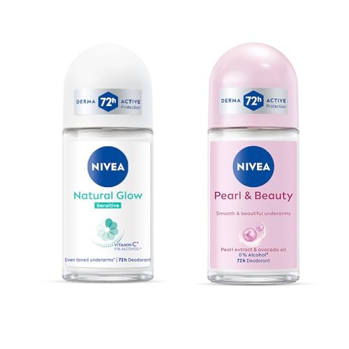 NIVEA Women’s Deodorant Roll-On, Whitening Smooth Skin, 50Ml And Deodorant Roll On, Pearl & Beauty, 50Ml, 2 count