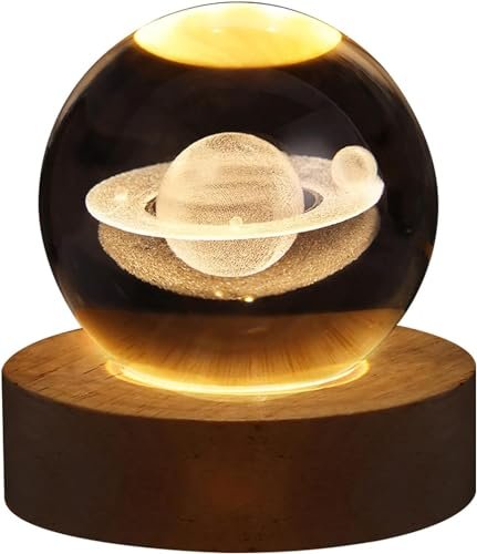 Hamsa 3D Crystal Ball With LED Wooden Base – Solar System Night Light, Galaxy Lamp, USB Powered Planet Light (Crystal Ball)