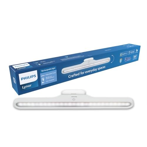 Philips 5W Lynor White Rechargeable LED Desk Light | 3-in-1 Study, Cabinet & Emergency Light | EyeComfort Technology | Adjustable Design | Energy Efficient LED for Study and Cabinet | Pack of 1
