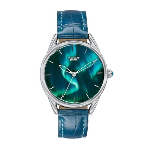 Sonata Poze 8 Quartz Analog Northern Lights Inspired Watch for Unisex with Blue Luminous Dial & Blue Leather Strap – SP70100SL01W