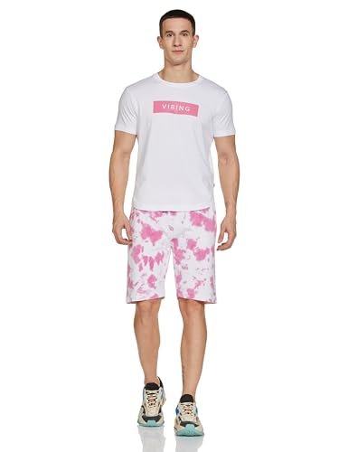 Amazon Brand – INKAST Denim Co. Men’s Regular Printed T-Shirt/Shorts Set, Medium,Off Wht,Vibe&Pink