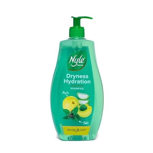 Nyle Naturals Dryness Hydration Shampoo, with Tulsi, Amla and Aloe Vera, Gentle & Soft Shampoo, pH Balanced and Paraben Free, For Men & Women, 1L