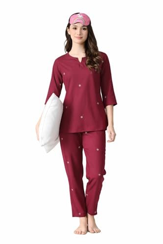 Ichaa Women’s Printed Rayon Night Wear Top and Bottom Night Suit Set