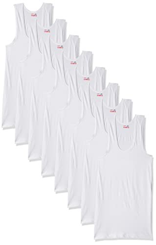 Rupa Jon Men Cotton Regular Fit Sleeveless Vest, Material, Round Neck, Pack of 9 White, Large
