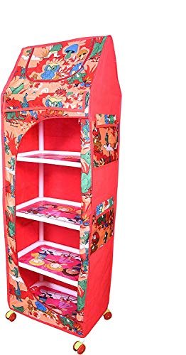 ZOSHOMI Baby Folding Wardrobe with 5 Shelves – Plastic Collapsible Storage Almirah for Kids Clothes, Toys & Essentials – Lightweight, Durable & Portable Organizer Cabinet for Nursery