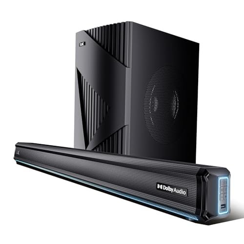 Boat Aavante Bar A3070 Dolby, 300W Dolby Audio, 2.1CH Wired Subwoofer, BT v5.4, Dynamic LEDs,Multi Connectivity, EQ Modes, Bluetooth Sound Bar, Home Theatre Soundbar Speaker (Premium Black)