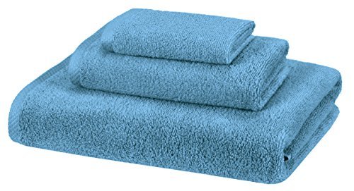 AmazonBasics 100% Cotton Quick-Drying 3-Piece Towel Set – 400 GSM – Lake Blue