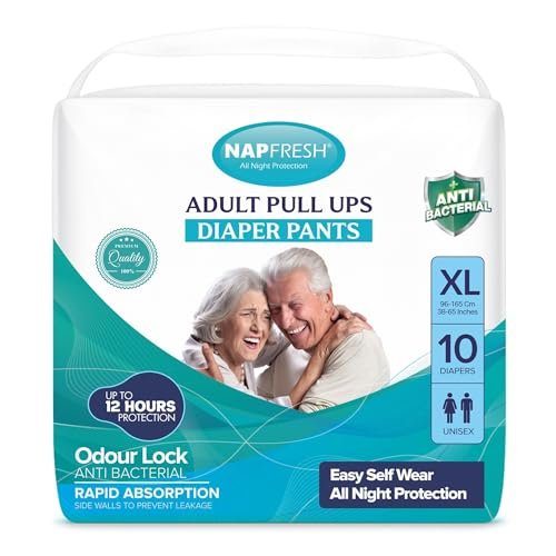 Napfresh Adult Diaper Pants Pull-Ups for Men & Women, Disposable Incontinence Pants, Pack of 10 (Extra Large (38″-65″))