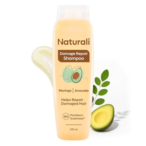 Naturali Damage Repair Shampoo | Improves Damaged Hair In Just 4 Uses | With Avocado & Moringa Oil | Sulphate Free | For Women | Shampoo for Frizzy and Dry Hair | Paraben Free | 370 ml