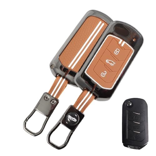 Carloginn Luxury Zinc Alloy Metal Soft Silicon Key Case for Mahindra XUV 3XO | Scorpion | Xuv700 | Thar | Xuv300 | Scorpio | New Bolero – TAN Color